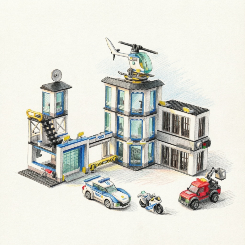 Lego Set Creator - 特殊警察署軍事施設都市模型セット刑務所警察車警察船フィギュアおもちゃDIY組み立てブロックセット