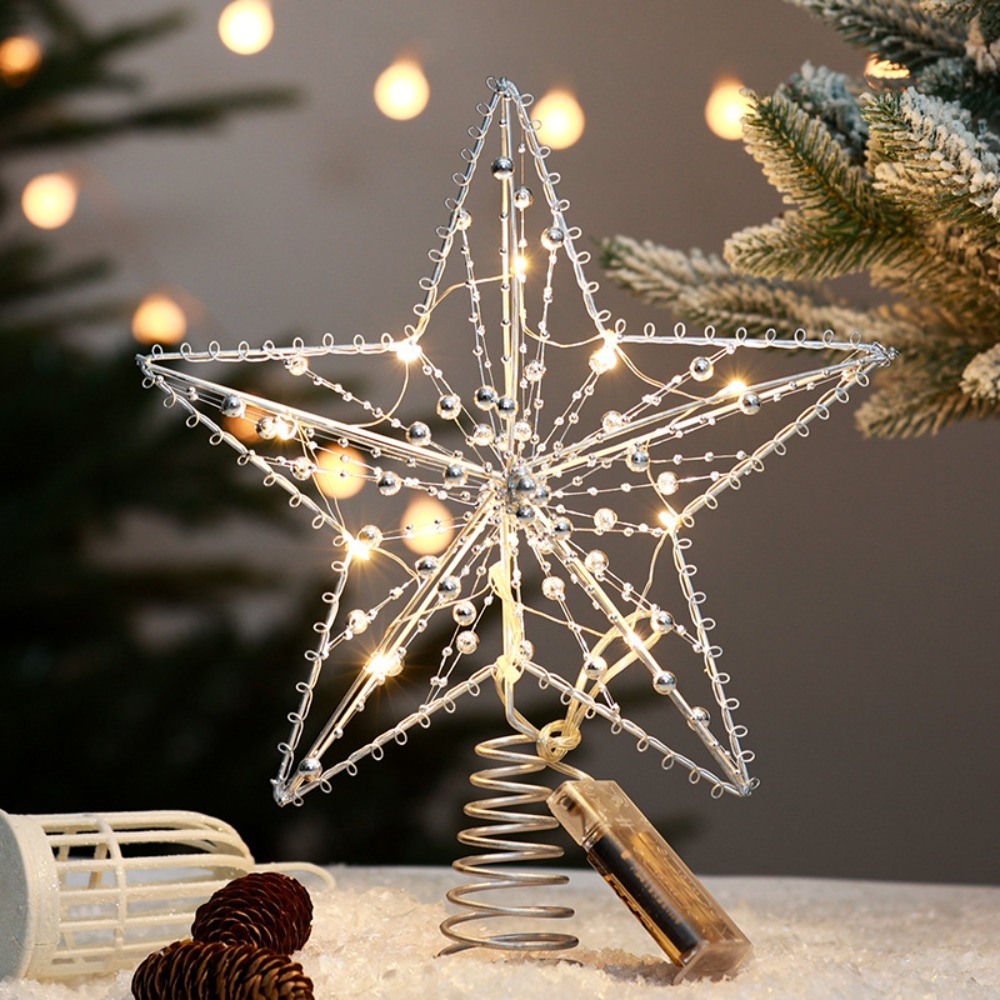 Star Tree Topper - ゴールド/シルバー LED クリスマスツリートッパースターグリッター発光クリスマスツリートッパー装飾鉄クリスマスツリーの装飾品新年
