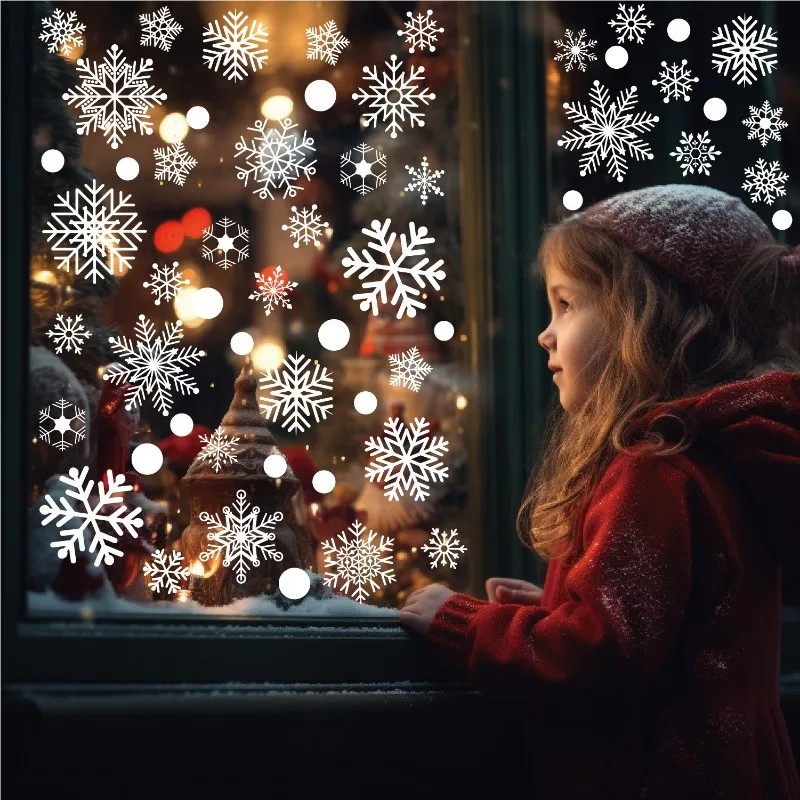 Snowflake Window Decal - クリスマスウィンドウクリングス、雪の結晶ウィンドウデカール、静電ウィンドウステッカー、クリスマスデコレーション、ウィンドウオーナメント、クリスマスパーティー用