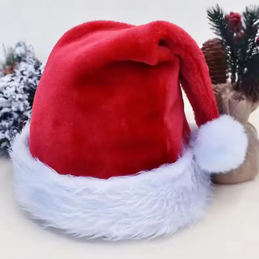 Santa Hat Plush - 新しいクリスマスハット 大人 子供用 ボール付き プラッシュ 無地