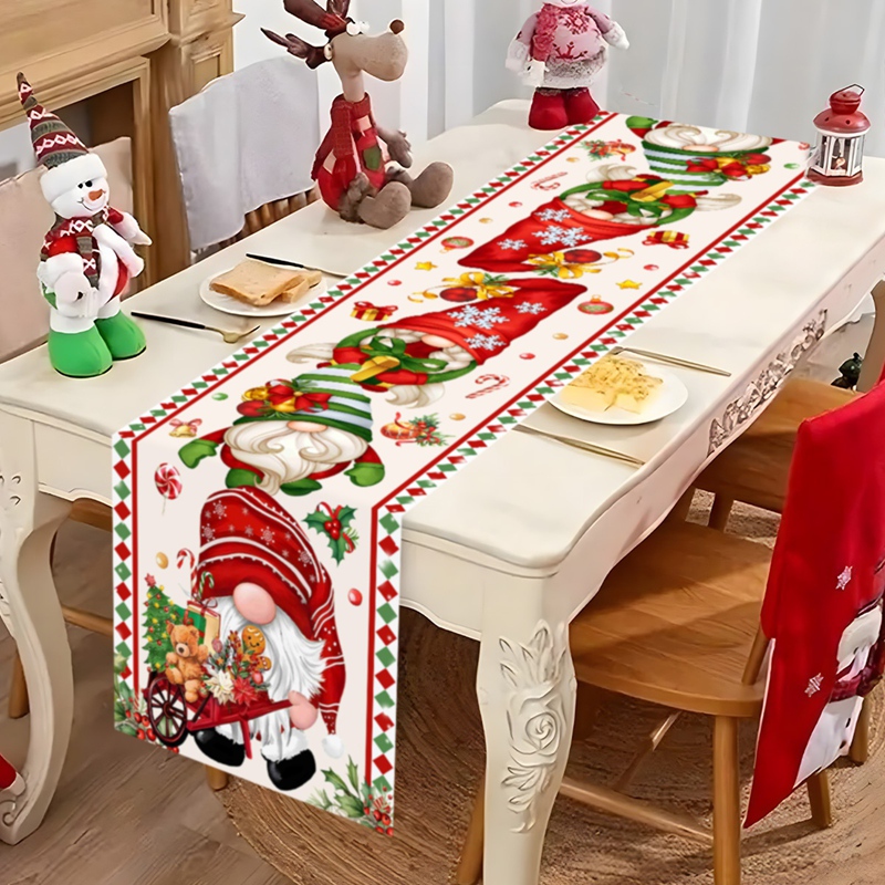 Christmas Table Runner - クリスマステーブルランナー顔のないノームテーブルフラグクリスマス装飾ホーム2025クリスマスナヴィダードノエルギフト新年テーブルクロス