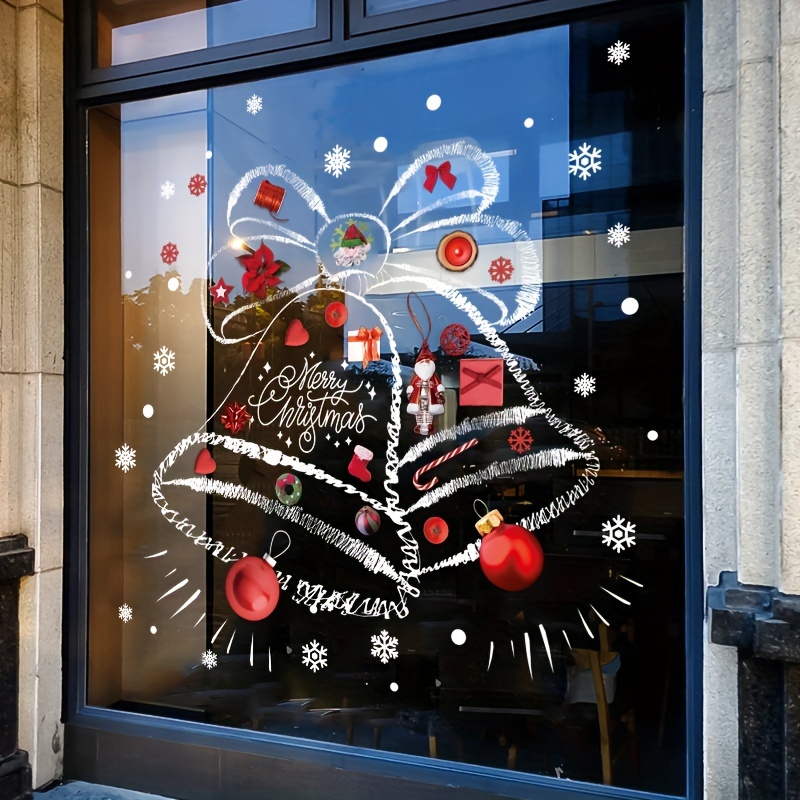 Snowflake Window Decal - クリスマスステッカー 雪の結晶ツリー サンタクロースステッカー 静電気ウィンドウガラスドア窓装飾 漫画ウォールステッカー
