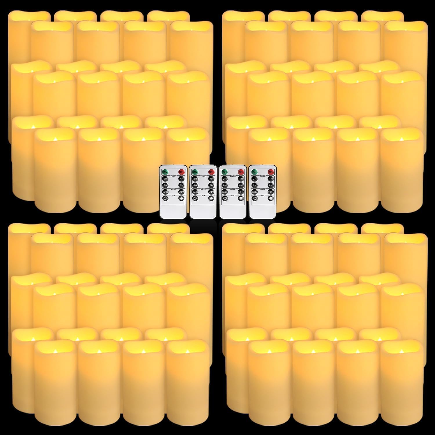 Holiday Candle Set - 96個セットの防水屋外用無火キャンドル、LEDキャンドル（リモコン4個とタイマー付き）、(高さ4インチ、5インチ、6インチ x 直径2.2インチ)、ハロウィンや結婚式、お祭りに最適