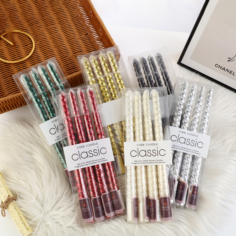 4 個ヨーロッパスタイルのロングポールカラースレッドキャンド - Holiday Candle Set のレビューと価格