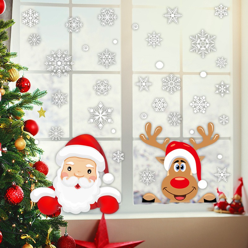 漫画クリスマスサンタクロースウィンドウステッカーヘラジカ雪片 - Snowflake Window Decal のレビューと価格