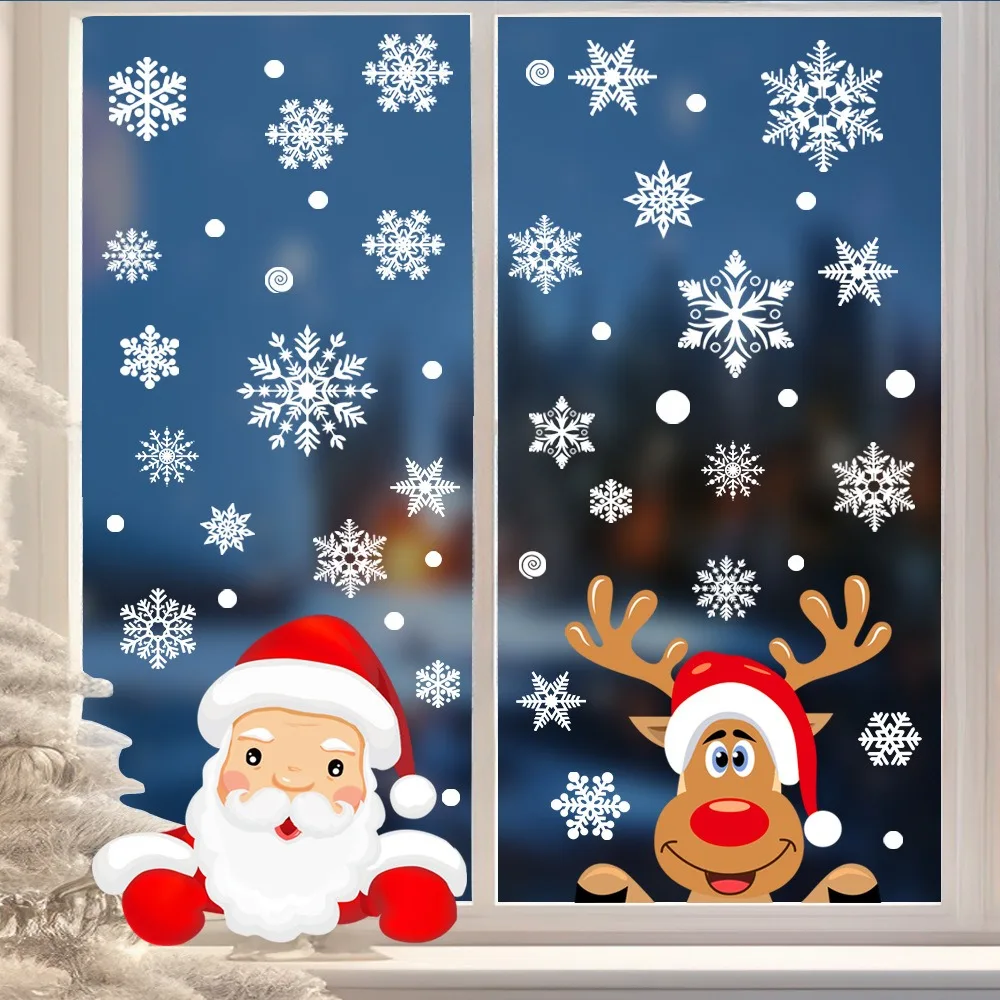 漫画クリスマスサンタクロースウィンドウステッカーヘラジカ雪片 - Snowflake Window Decal のレビューと価格